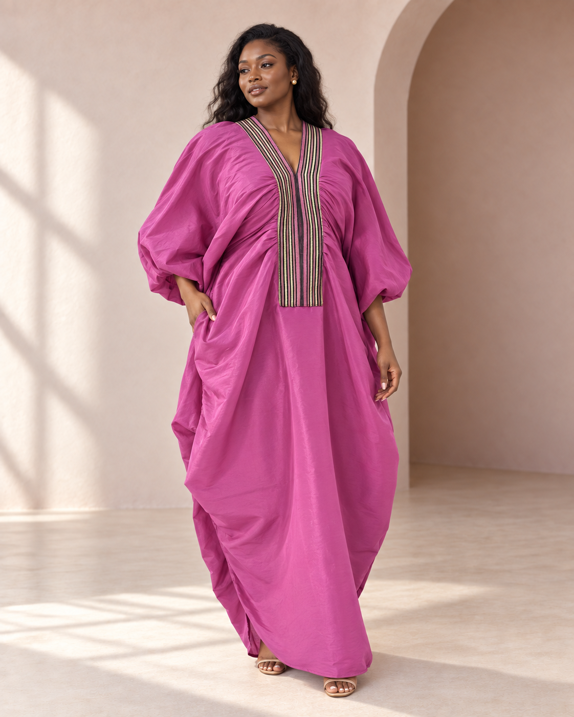 Magenta Balloon-Sleeve Boubou front view